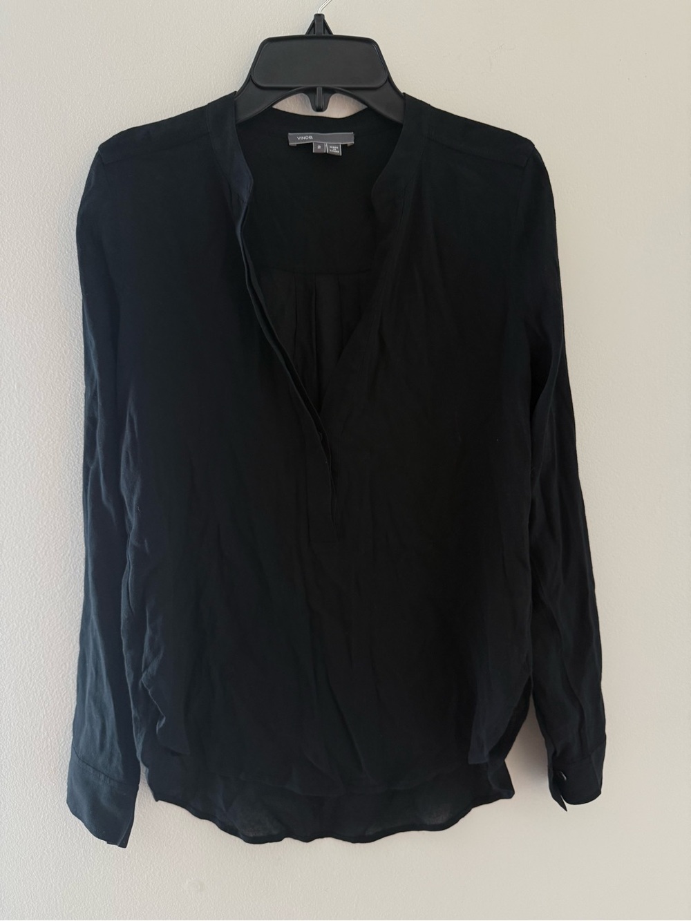 Vince Black Long Sleeve V-Neck Blouse Black Size 2